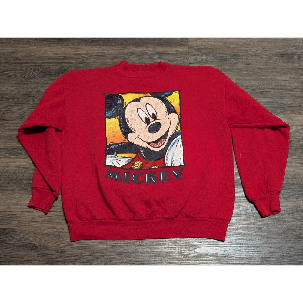 Vintage Mickey Unlimited Red Mickey‎ Mouse Sweatshirt Large 90s Brazos USA Made